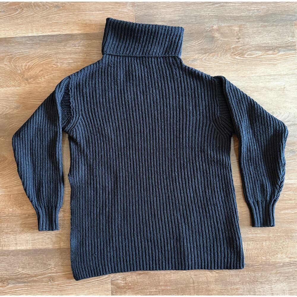 Free People Ribbed Turtleneck Sweater Black Long Sleeve Knit Oversized XS